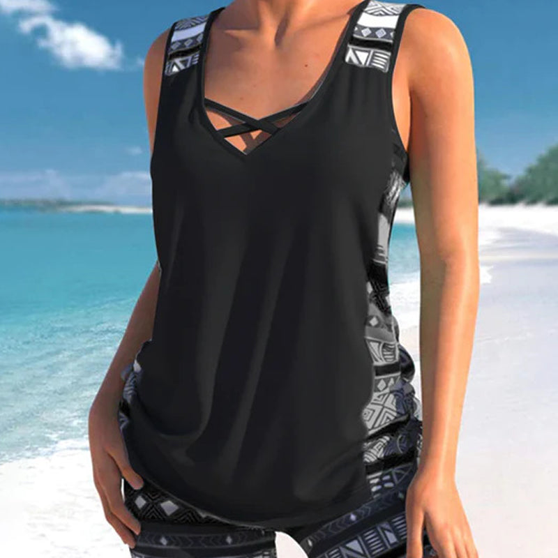 👙S-3XL🏖️Moteriškas raštuotas dviejų dalių tankini maudymosi kostiumėlis-LT