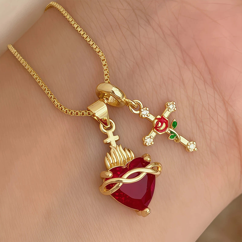 🖤🎁 Mistični privjesak Presvetog Srca i Ružinog križa u gotičkom stilu 💖-HR