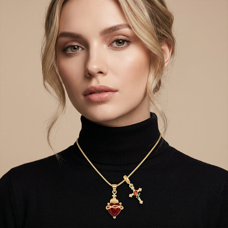 🖤🎁 Mistični privjesak Presvetog Srca i Ružinog križa u gotičkom stilu 💖-HR